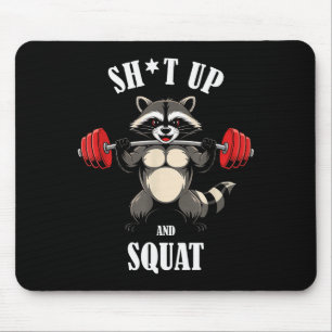 Funny Raccoon Fitness Squating Workout Weightlifti Mouse Pad