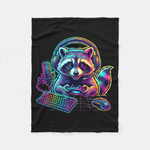 Funny Raccoon Gamer Video Game Gaming Lover Fleece Blanket