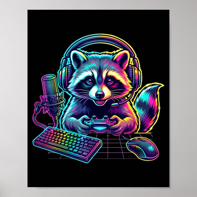 Funny Raccoon Gamer Video Game Gaming Lover  Poster (Front)