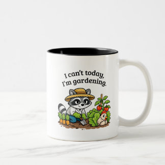 Funny Raccoon Gardening – I Can’t Today I’m Garden Two-Tone Coffee Mug