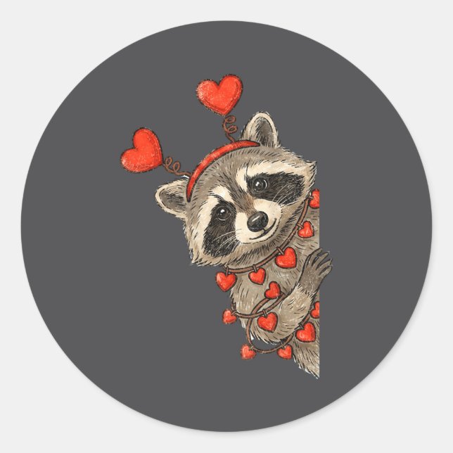 Funny Raccoon Heart Valentine Animal Raccoon Lover Classic Round Sticker (Front)