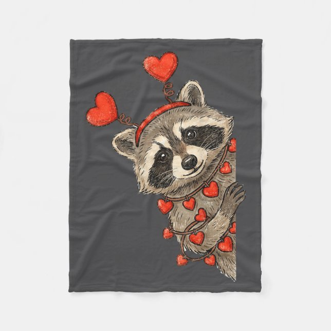 Funny Raccoon Heart Valentine Animal Raccoon Lover Fleece Blanket (Front)