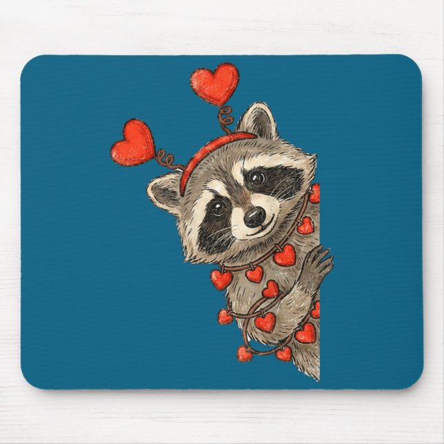Funny Raccoon Heart Valentine Animal Raccoon Lover Mouse Pad (Front)