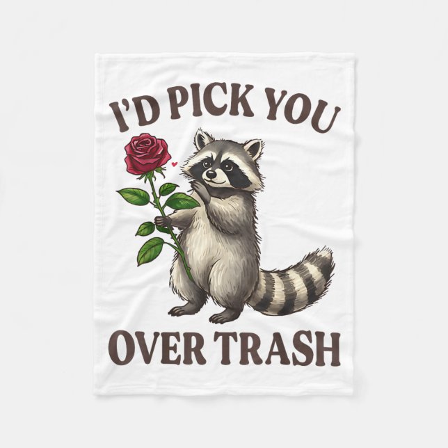 Funny Raccoon I’d Ck You Over Trash Valentines Day Fleece Blanket (Front)