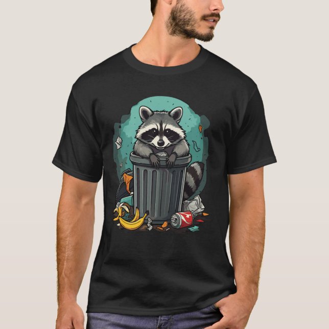 Funny Raccoon in Garbage Cute Trash Panda T-Shirt (Front)