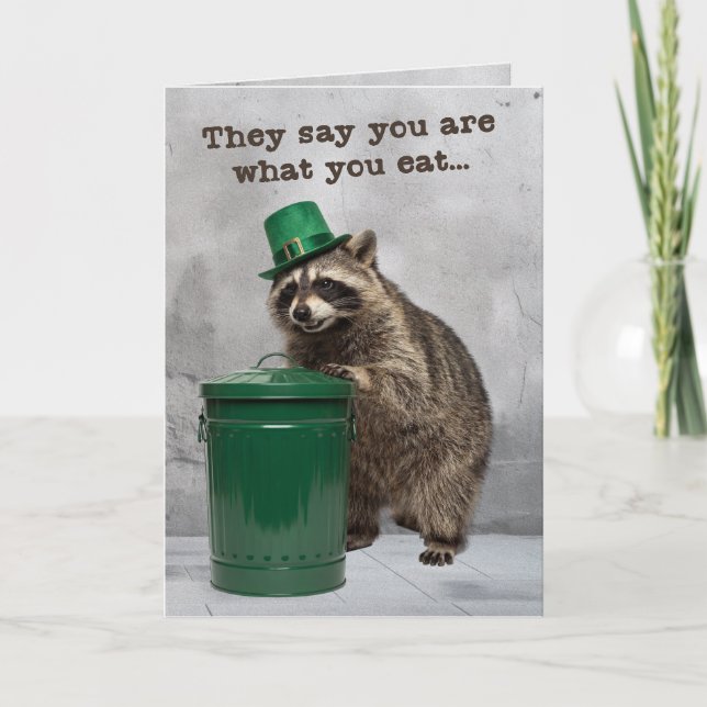 Funny Raccoon Leprechaun Party Card (Front)