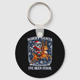 Funny Raccoon Riding Reindeer Sorry Santa Christma Key Ring