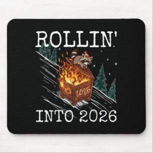 Funny Raccoon Rolling Into 2026 Retro New Year 202 Mouse Pad
