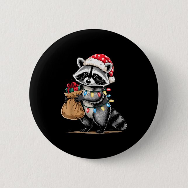 Funny Raccoon Santa Hat Animals Lovers Ugly Christ 6 Cm Round Badge (Front)