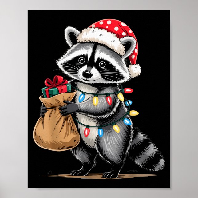 Funny Raccoon Santa Hat Animals Lovers Ugly Christ Poster (Front)