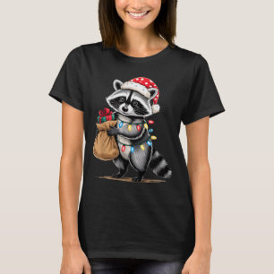 Funny Raccoon Santa Hat Animals Lovers Ugly Christ T-Shirt