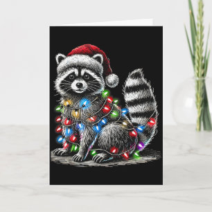 Funny Raccoon Santa Hat Christmas Tree Lights Paja Card