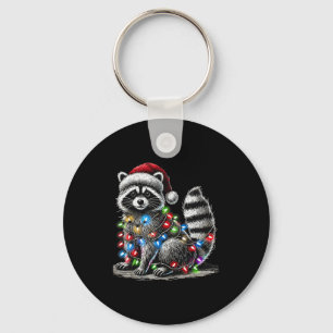 Funny Raccoon Santa Hat Christmas Tree Lights Paja Key Ring