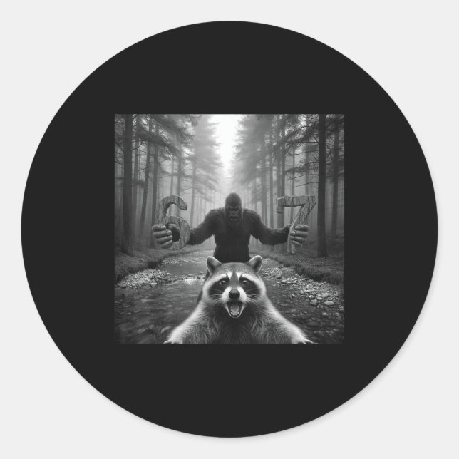 Funny Raccoon Selfie With Bigfoot 67 Six Seven Mem Classic Round Sticker (Front)