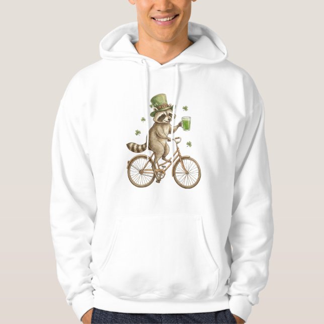 Funny Raccoon, St. Patrick's Day Irish Shamrock  Hoodie (Front)