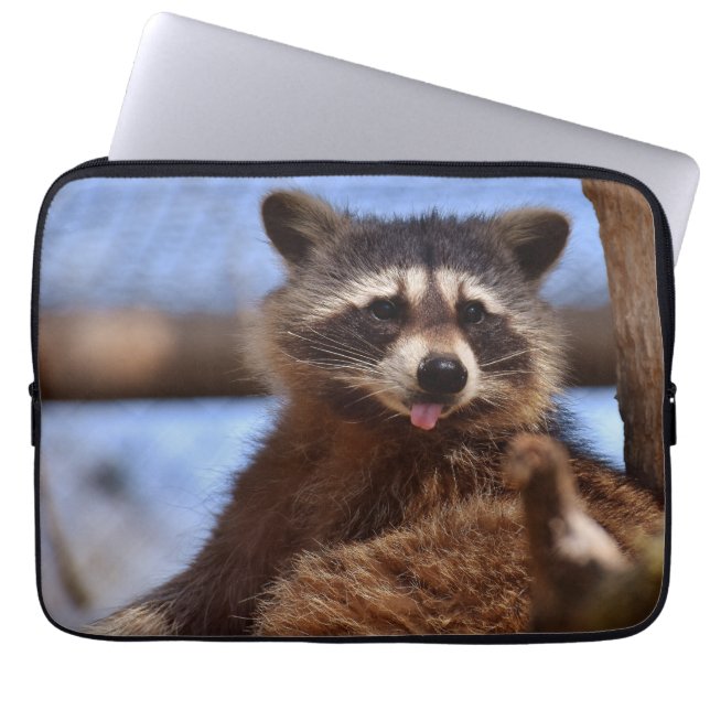 Funny Raccoon Sticking It's Tongue Out Laptop Sleeve (Front)