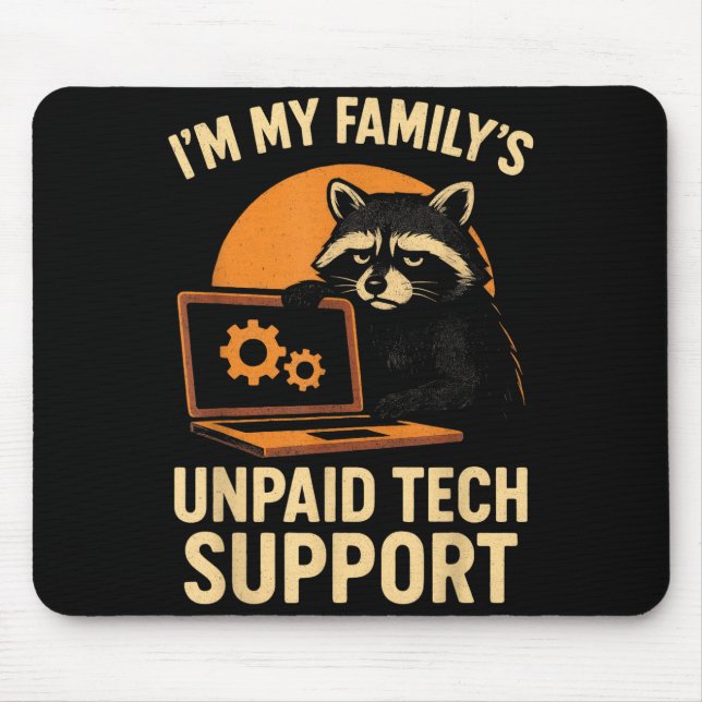Funny Raccoon Tech Lover Graphic Tee Computer Geek Mouse Pad (Front)