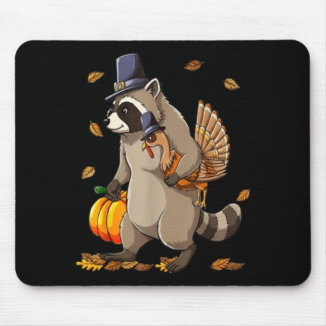 Funny Raccoon Turkey Pumpkin Thanksgiving Gift Men Mouse Pad (Front)