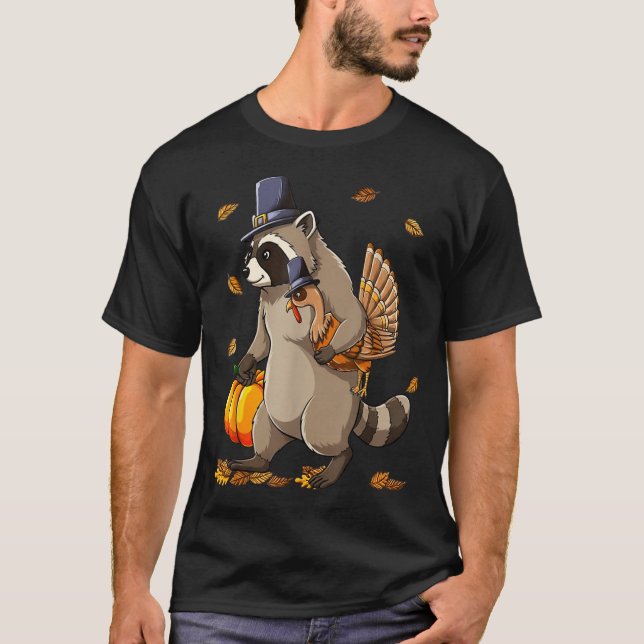 Funny Raccoon Turkey Pumpkin Thanksgiving Gift Men T-Shirt (Front)