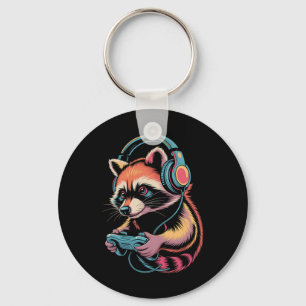 Funny Raccoon Video Gamer Raccoon  Key Ring