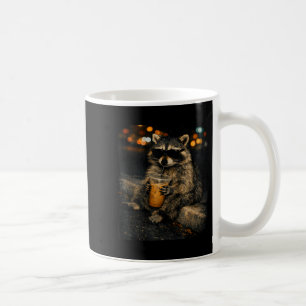 Funny raccoon wear sunglasses drinking iced coffee mug