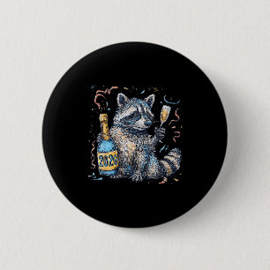 Funny Raccoon With Champagne Disco Ball New Years  6 Cm Round Badge
