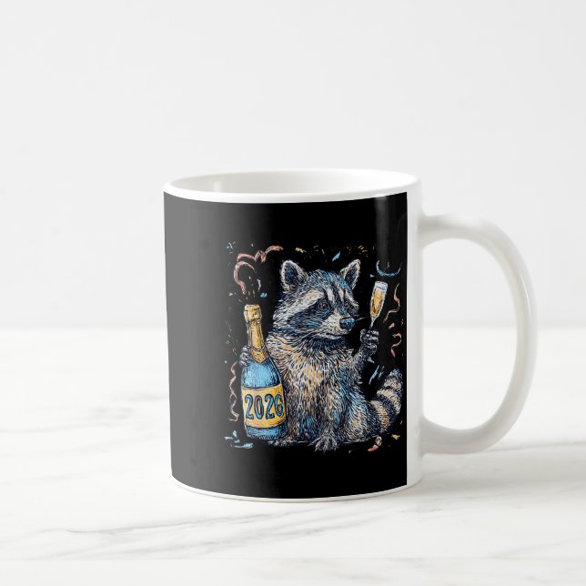 Funny Raccoon With Champagne Disco Ball New Years  Coffee Mug (Right)
