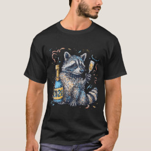 Funny Raccoon With Champagne Disco Ball New Years  T-Shirt
