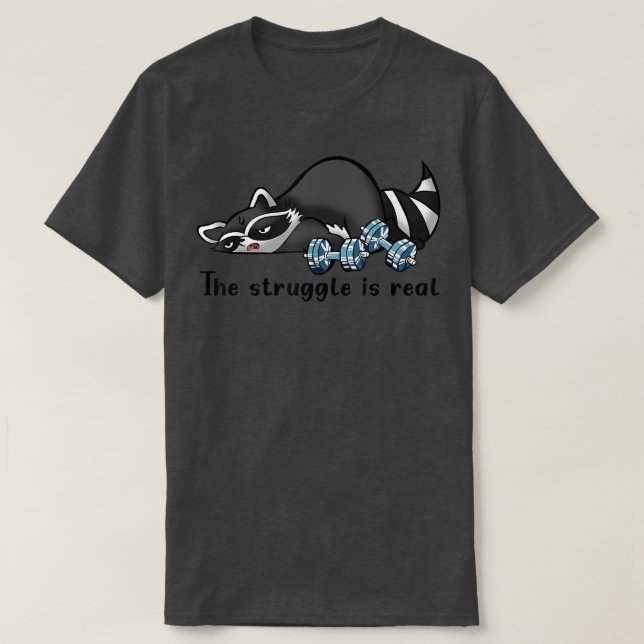 Funny Raccoon Workout Struggle Trashed Raccoon Pan T-Shirt (Design Front)