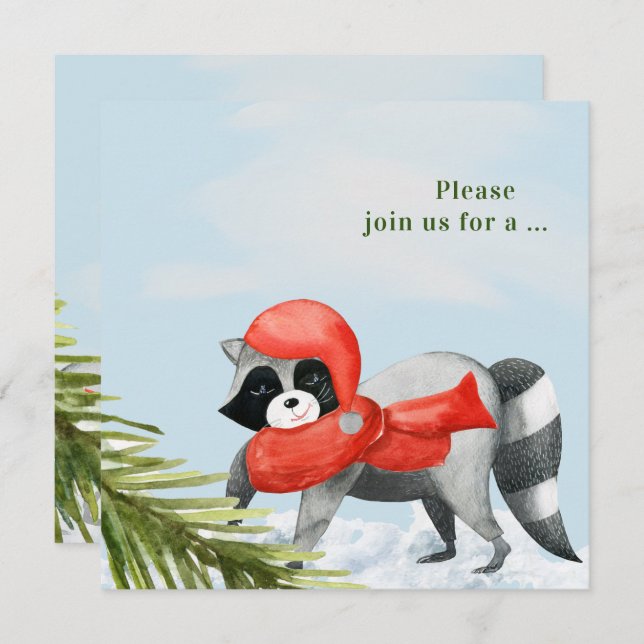 Funny Raccoons Christmas House Party Invitation (Front/Back)