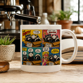 Funny Raccoons Pretending To Be Cats Comic Coffee Mug