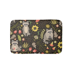 Funny Raccoons Vintage Illustration Pattern Bath Mat