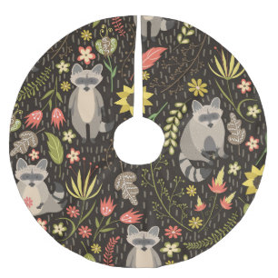 Funny Raccoons Vintage Illustration Pattern Brushed Polyester Tree Skirt
