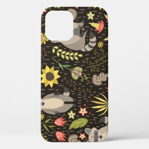 Funny Raccoons Vintage Illustration Pattern iPhone 12 Case