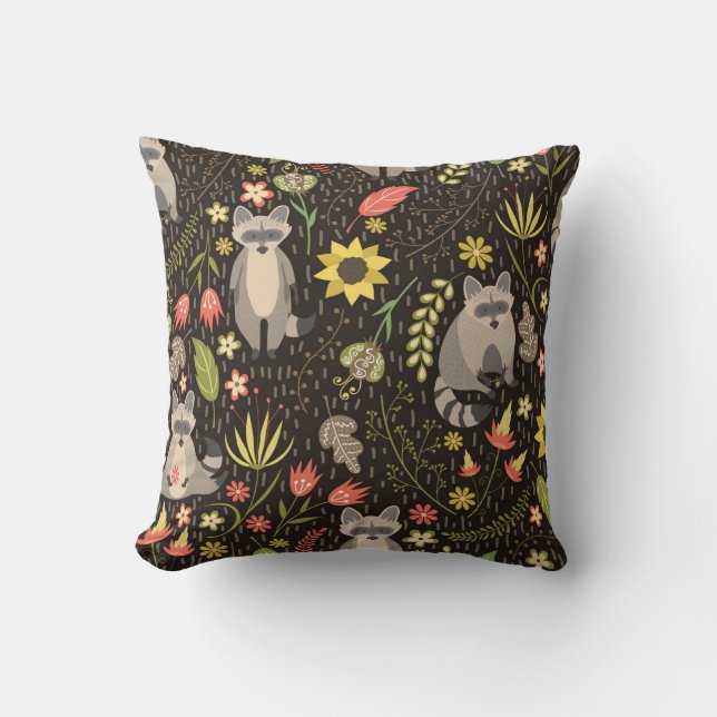 Funny Raccoons Vintage Illustration Pattern Cushion (Front)