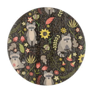 Funny Raccoons Vintage Illustration Pattern Cutting Board