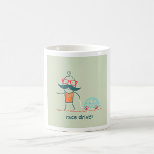 Funny Race Driver Moustache Character Coffee Mug