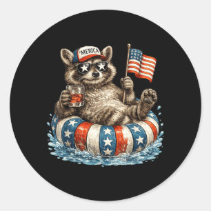 Funny Racoon 4th Of July America Patriotic Lover Classic Round Sticker