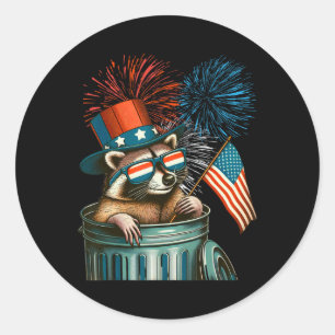 Funny Racoon 4th Of July American Flag Patriotic Classic Round Sticker