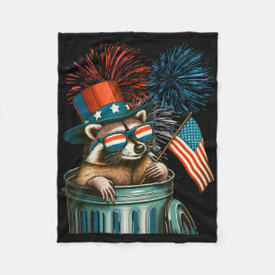 Funny Racoon 4th Of July American Flag Patriotic Fleece Blanket