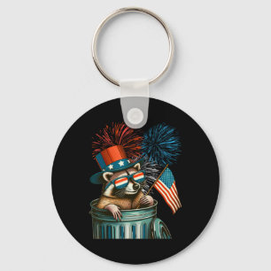 Funny Racoon 4th Of July American Flag Patriotic Key Ring
