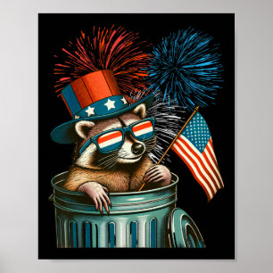 Funny Racoon 4th Of July American Flag Patriotic Poster