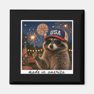 Funny Racoon 4th Of July Feral Patriotic Racoon Magnet