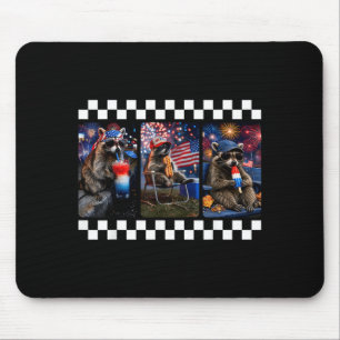 Funny Racoon 4th Of July Fireworks Patriotic Usa Mouse Pad