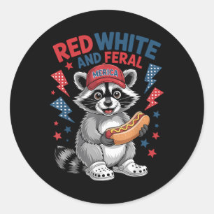 Funny Racoon 4th Of July Patriotic Cute Red White Classic Round Sticker
