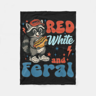 Funny Racoon 4th Of July Patriotic Cute Red White Fleece Blanket