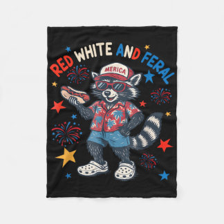 Funny Racoon 4th Of July Patriotic Cute Red White Fleece Blanket