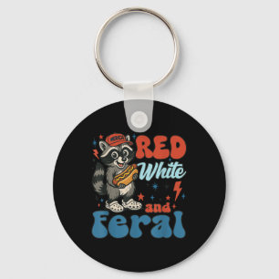 Funny Racoon 4th Of July Patriotic Cute Red White Key Ring