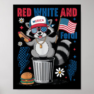 Funny Racoon 4th Of July Patriotic Cute Red White Poster