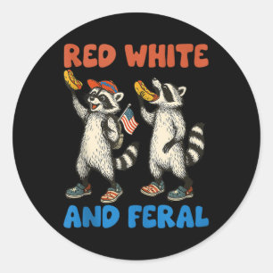 Funny Racoon 4th Of July Us Flag Patriotic Red Wh Classic Round Sticker